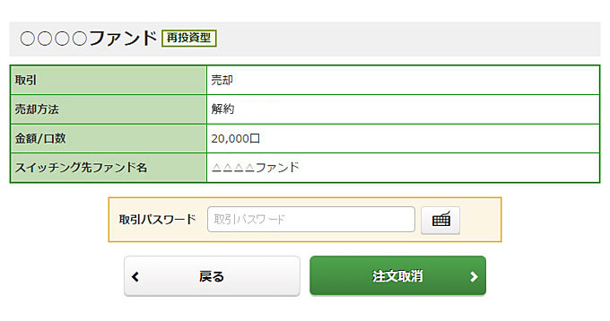 投信注文照会・取消の画像です。